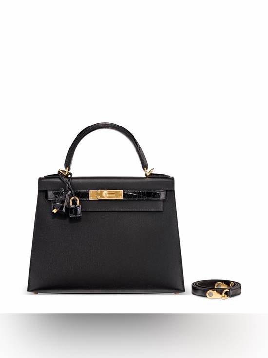 Handbags - Kelly 25 Sellier GHW Black Epsom Leather Shiny genuine Niloticus Crocodile Touch